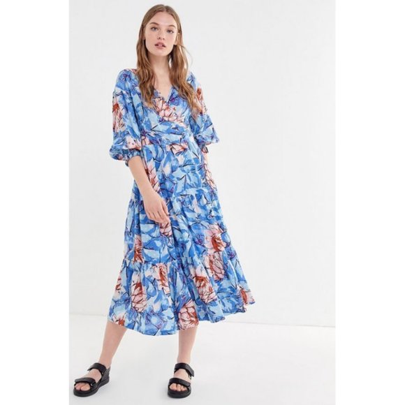 UO Giovanna Floral Wrap Midi Dress Size XS - Picture 1 of 14
